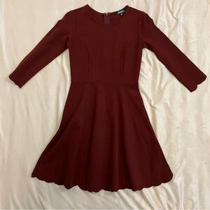Lulu’s Burgundy Cumulonimbus Clouds Scallop Hem Skater Cocktail Dress Size Small